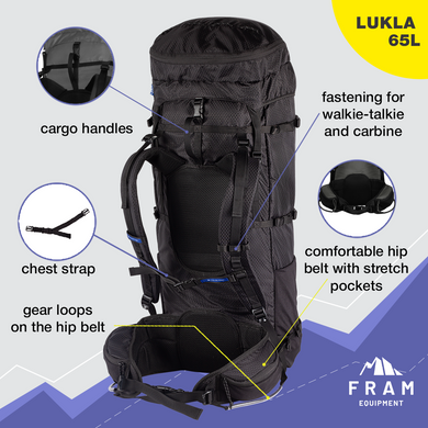 Рюкзак Lukla 65L S чорний розпродаж, Чорний, S