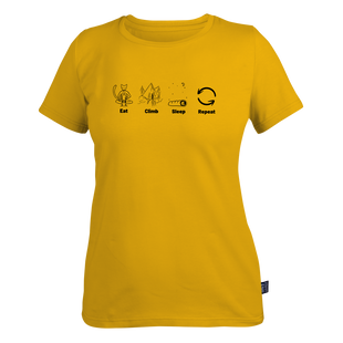 T-shirt lady "Eat climb sleep repeat" L yellow